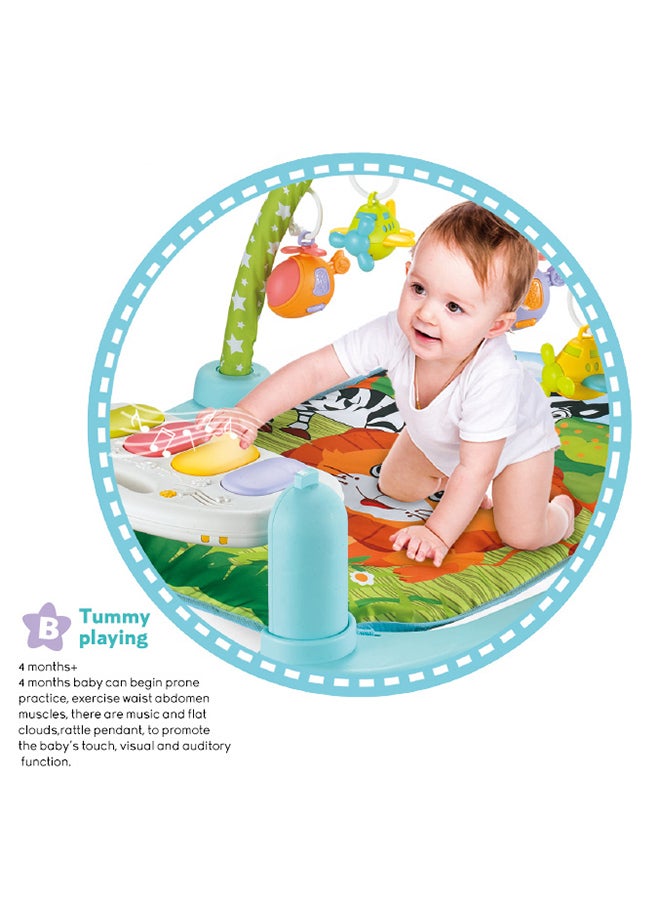 Baby Play Mat Activity Gym with Hanging Toys and Bluetooth Music for Tummy Time and Sensory Development - Colorful Jungle Theme