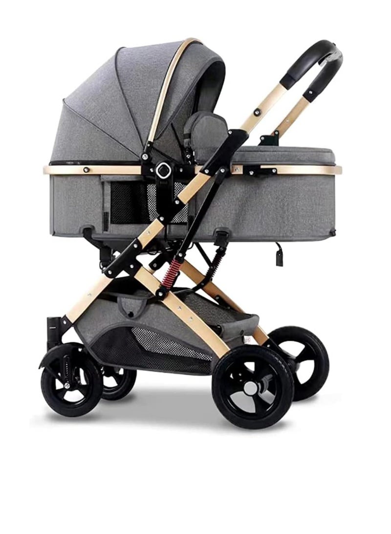 Baby Stroller with Canopy Infant Stroller with Reversible Seat with Rubber Wheel and Good Shock absorption (Gray)