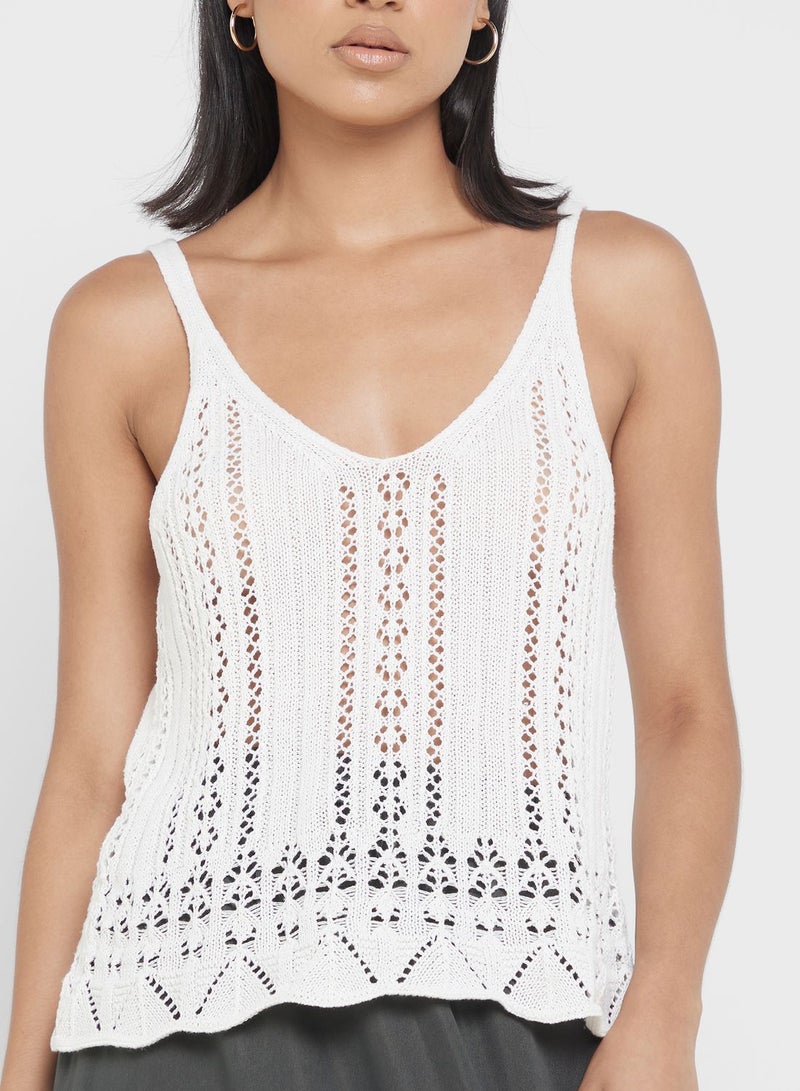 V-Neck Rib Crochet Top