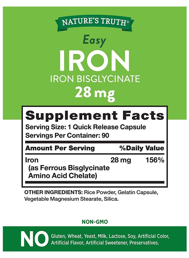 Nature’s Truth - Easy Iron 28mg, 90 Capsules