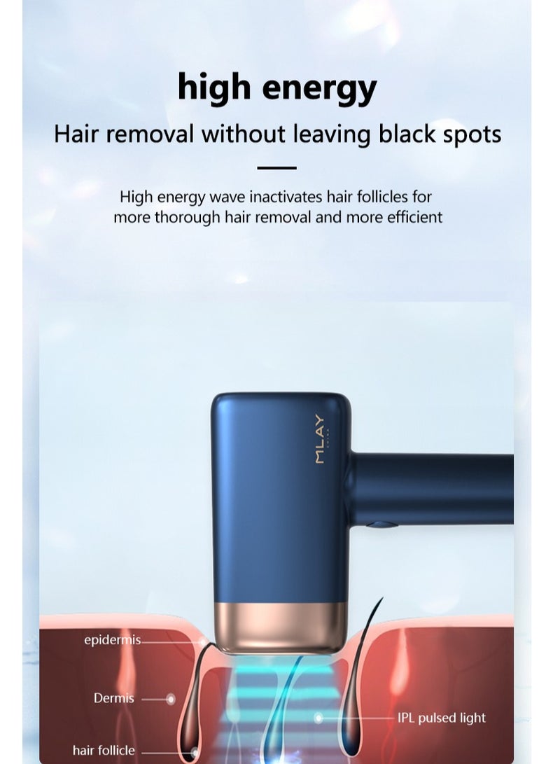 Cheapest And Updated T14 Hair Removal Device With Three Lenses, One For Body Hair, One For Removing Wrinkles And Tightening The Skin, And One For Removing Acne Dark Blue