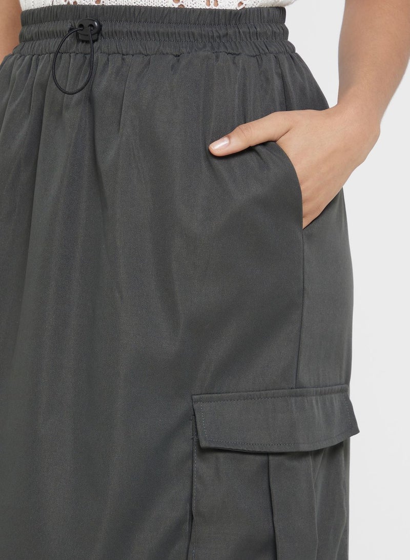 Side Pockets Elasticated Waist Maxi Skirt