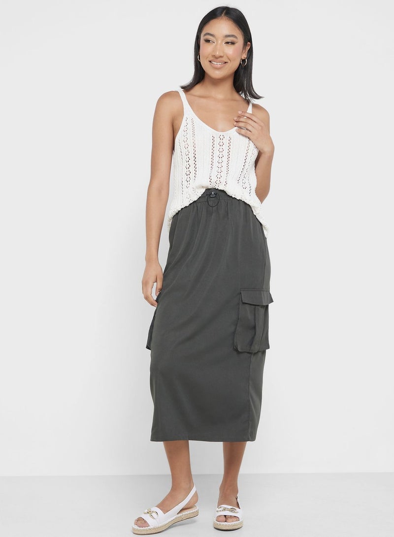 Side Pockets Elasticated Waist Maxi Skirt