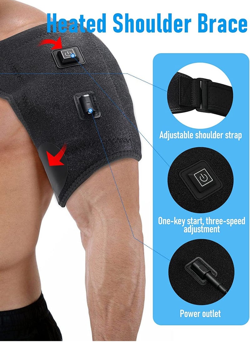 Heated Shoulder Wrap Brace with Massage Electric Shoulder Massager Heating Pad for Left Right Frozen Shoulder Pain Relief Gift for Men Woman USB Power Supply