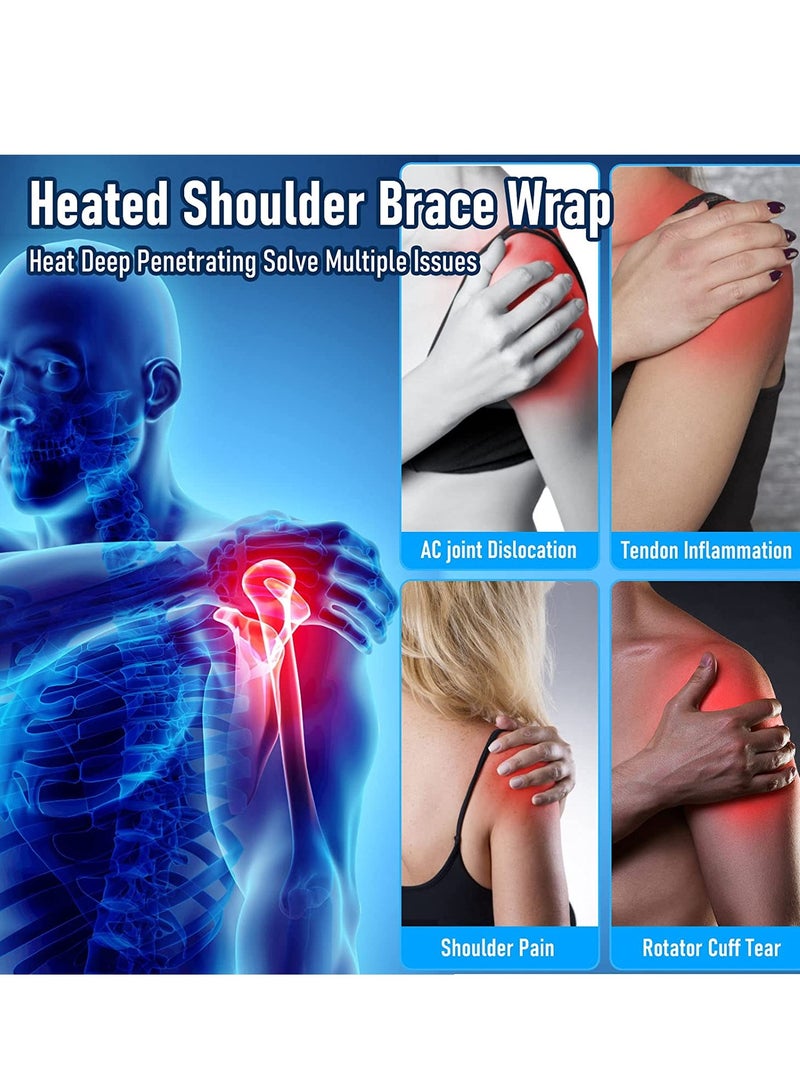 Heated Shoulder Wrap Brace with Massage Electric Shoulder Massager Heating Pad for Left Right Frozen Shoulder Pain Relief Gift for Men Woman USB Power Supply