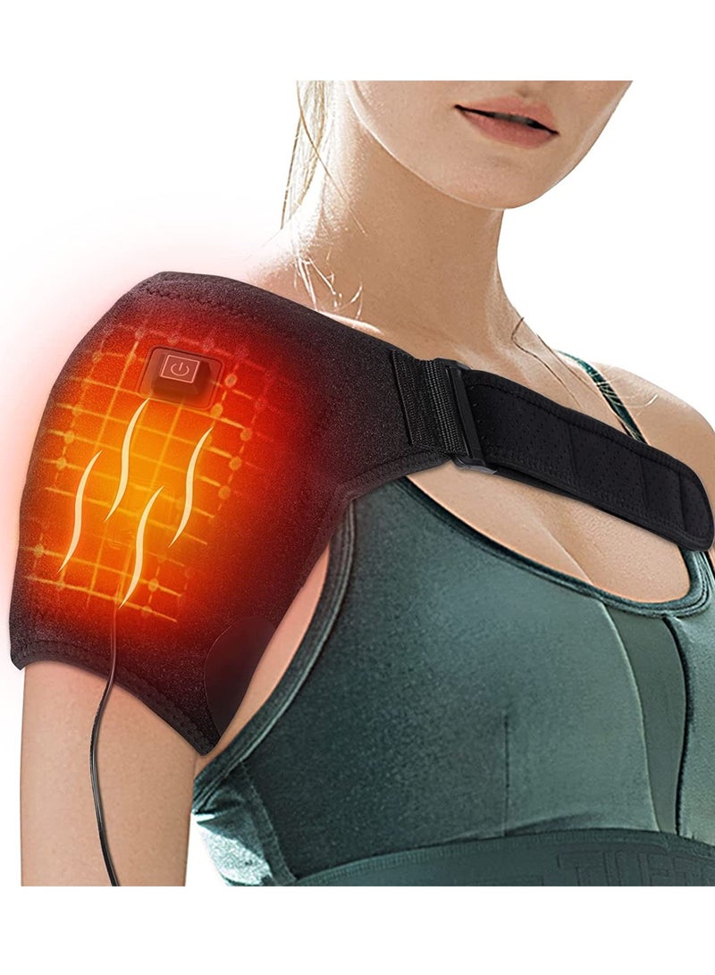 Heated Shoulder Wrap Brace with Massage Electric Shoulder Massager Heating Pad for Left Right Frozen Shoulder Pain Relief Gift for Men Woman USB Power Supply