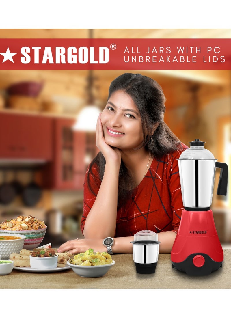 2 In 1 Mixer Grinder 600 Watts Powerful Copper Motor With 1.2 Liter 3 Stainless Steel Liquidizing Jar And Blades