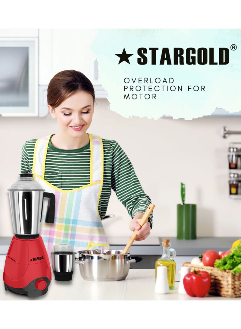 2 In 1 Mixer Grinder 600 Watts Powerful Copper Motor With 1.2 Liter 3 Stainless Steel Liquidizing Jar And Blades