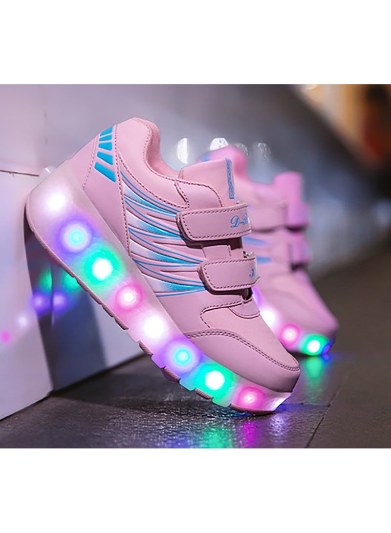 Roller Skates Kids Roller Shoes Boys Girls Sneakers with Wheels Flashing Sport Sneaker Rechargeable Roller Skates Children's Gift (A)