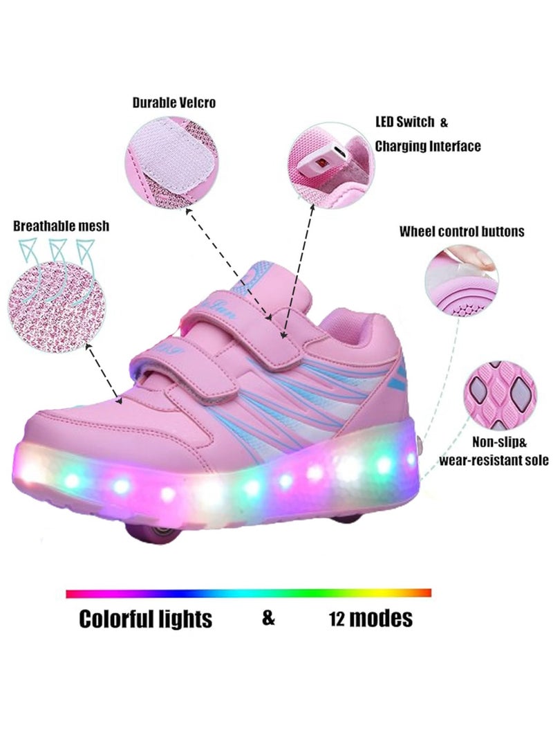 Roller Skates Kids Roller Shoes Boys Girls Sneakers with Wheels Flashing Sport Sneaker Rechargeable Roller Skates Children's Gift (A)