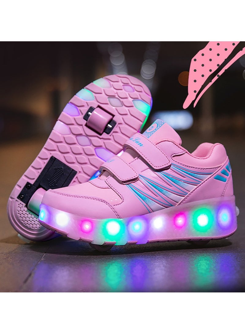 Roller Skates Kids Roller Shoes Boys Girls Sneakers with Wheels Flashing Sport Sneaker Rechargeable Roller Skates Children's Gift (A)