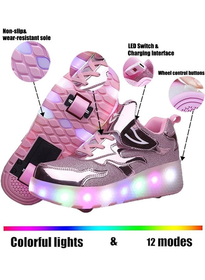 Roller Skates Kids Roller Shoes Boys Girls Sneakers with Wheels Flashing Sport Sneaker Rechargeable Roller Skates Children's Gift (C)