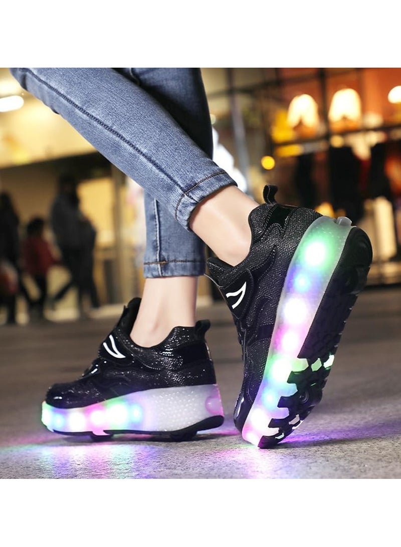 Roller Skates Kids Roller Shoes Boys Girls Sneakers with Wheels Flashing Sport Sneaker Rechargeable Roller Skates Children's Gift (C)