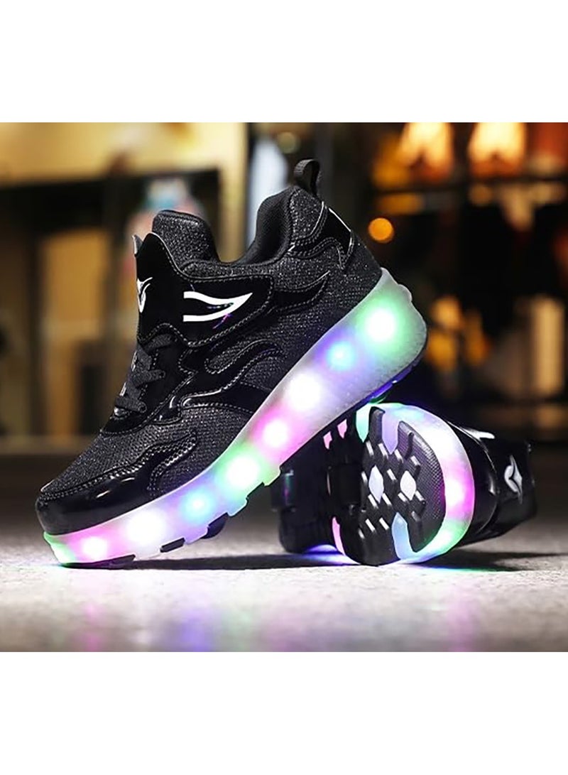 Roller Skates Kids Roller Shoes Boys Girls Sneakers with Wheels Flashing Sport Sneaker Rechargeable Roller Skates Children's Gift (C)