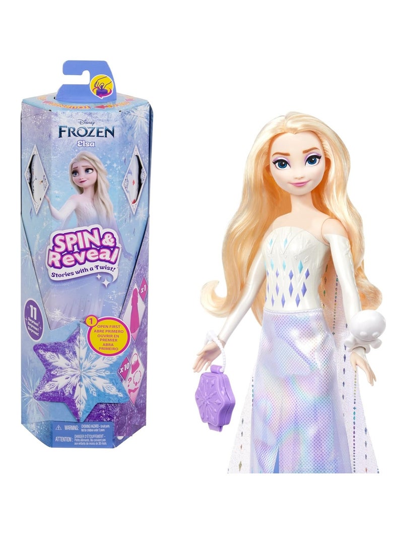 Disney Frozen Elsa Fashion Doll Set, Spin & Reveal with 11 Surprises Including 5 Accessories, 5 Stickers & Play Scene