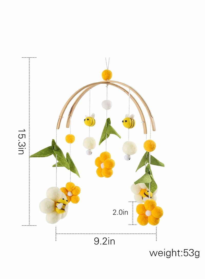 Baby Crib Mobile Bamboo Wind Chime Bed Bell Baby Bedroom Ceiling Cotton Balls Wind Chime Portable Mobile Bee Decor Hanging Rotating Plush Toys for Baby