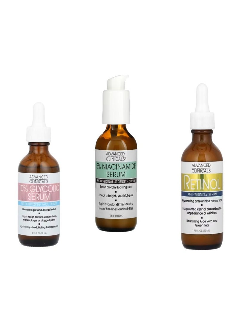 set of 3 -Glycolic Serum10% and 5% Niacinamide Serum and retinol anti-wrinkle serum