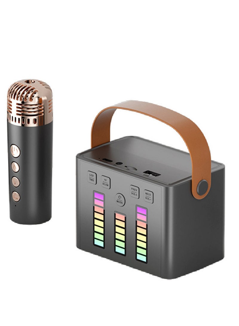 Karaoke Machine Portable Bluetooth Speaker System With 1 Wireless Microphones Home Family Singing Speaker Black -Coloured