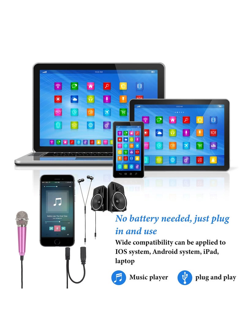 Mini Microphone Karaoke Tiny Singing Mic Equipment for Voice Recording Interviews Speeches 3.5mm Audio Connector Suitable for Laptop Cellphone Phone Ages 3+ 5PCS