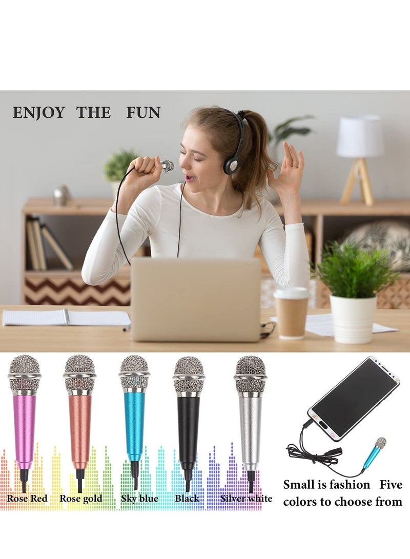 Mini Microphone Karaoke Tiny Singing Mic Equipment for Voice Recording Interviews Speeches 3.5mm Audio Connector Suitable for Laptop Cellphone Phone Ages 3+ 5PCS