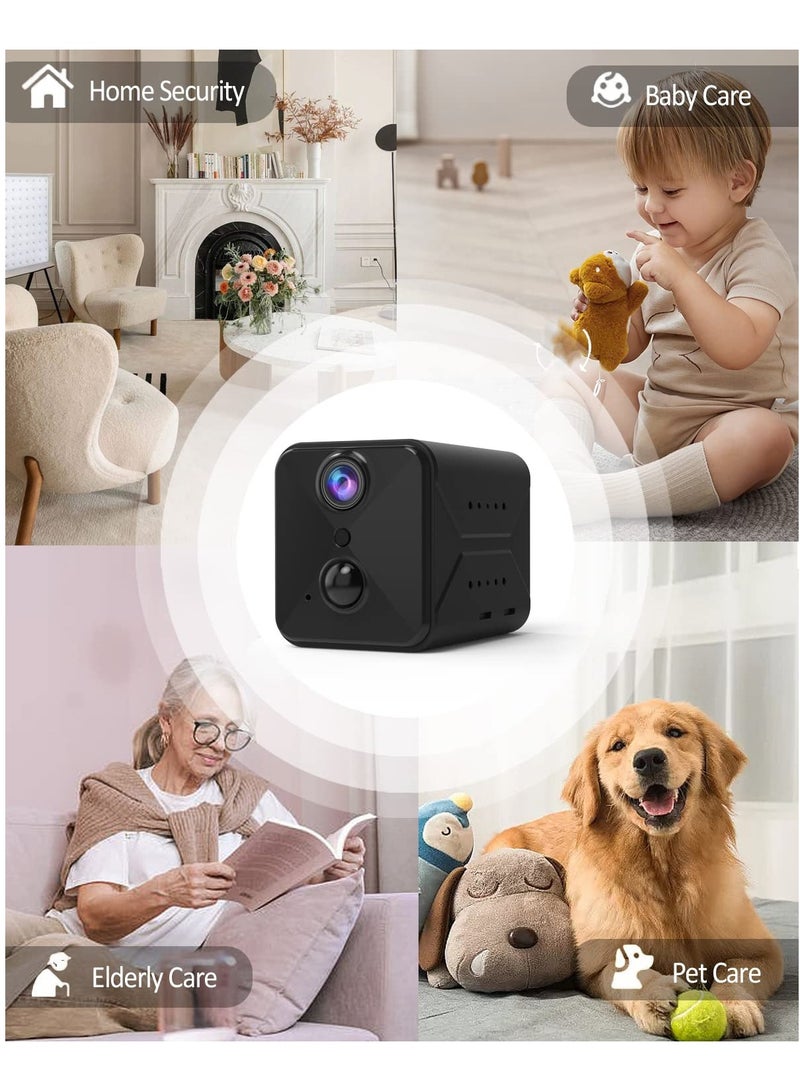 Mini Camera, Full HD Indoor Surveillance with Live Transmission, Mobile Phone App, 100-Day Long Standby WiFi Camera, Motion Sensor, Infrared Night Vision