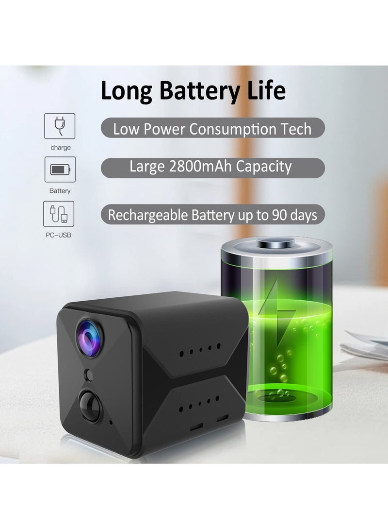 Mini Camera, Full HD Indoor Surveillance with Live Transmission, Mobile Phone App, 100-Day Long Standby WiFi Camera, Motion Sensor, Infrared Night Vision