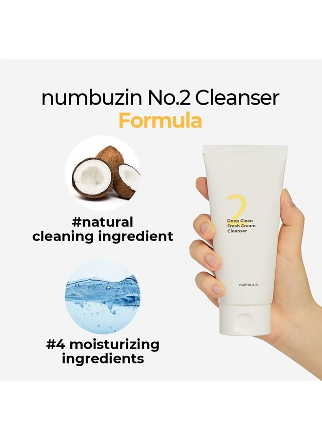 No.2 Deep Clean Fresh Cream Cleanser | Face Wash, Rich Foam, Natural Cleansing Ingredients 4.05 fl oz