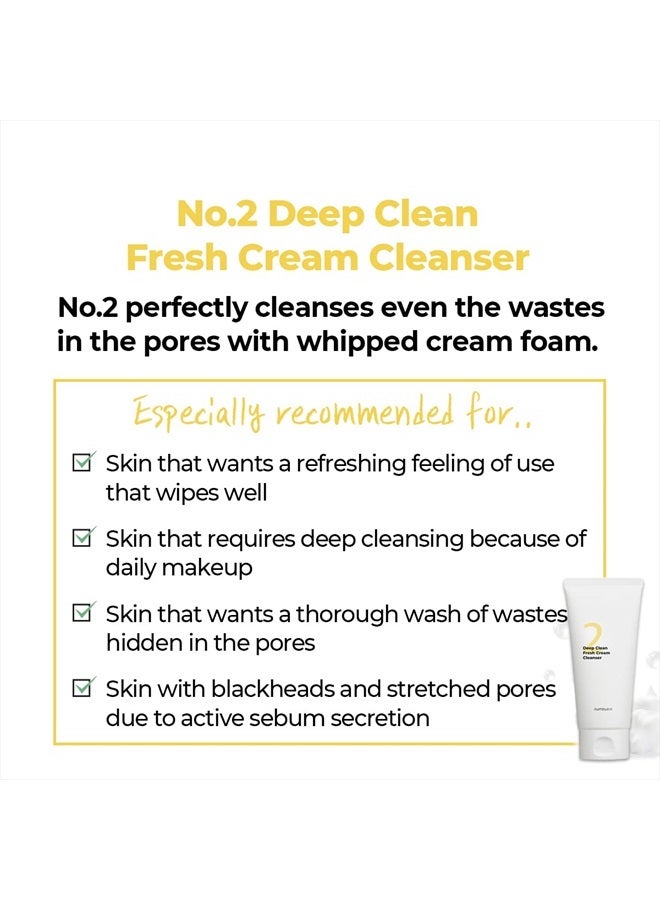 No.2 Deep Clean Fresh Cream Cleanser | Face Wash, Rich Foam, Natural Cleansing Ingredients 4.05 fl oz