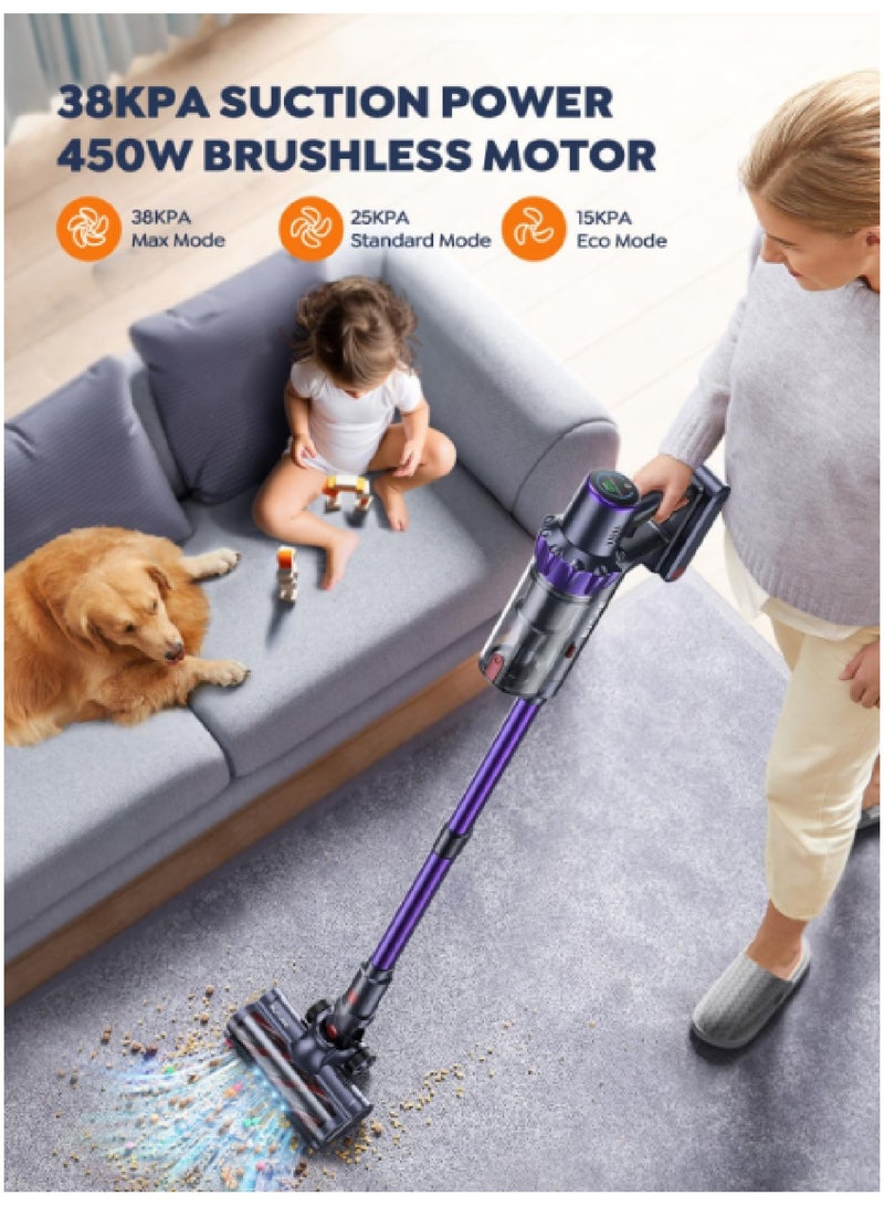 Vacuum Cleaner VC70 Cordless Vacuum Cleaner, Lightweight Handheld Vacuum, 450W 33KPa Stick Vacuum with Brushless Motor, up to 55 Min Runtime, for Pet Hair/Hardwood Floor/Carpet