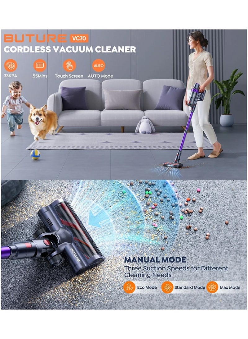 Vacuum Cleaner VC70 Cordless Vacuum Cleaner, Lightweight Handheld Vacuum, 450W 33KPa Stick Vacuum with Brushless Motor, up to 55 Min Runtime, for Pet Hair/Hardwood Floor/Carpet