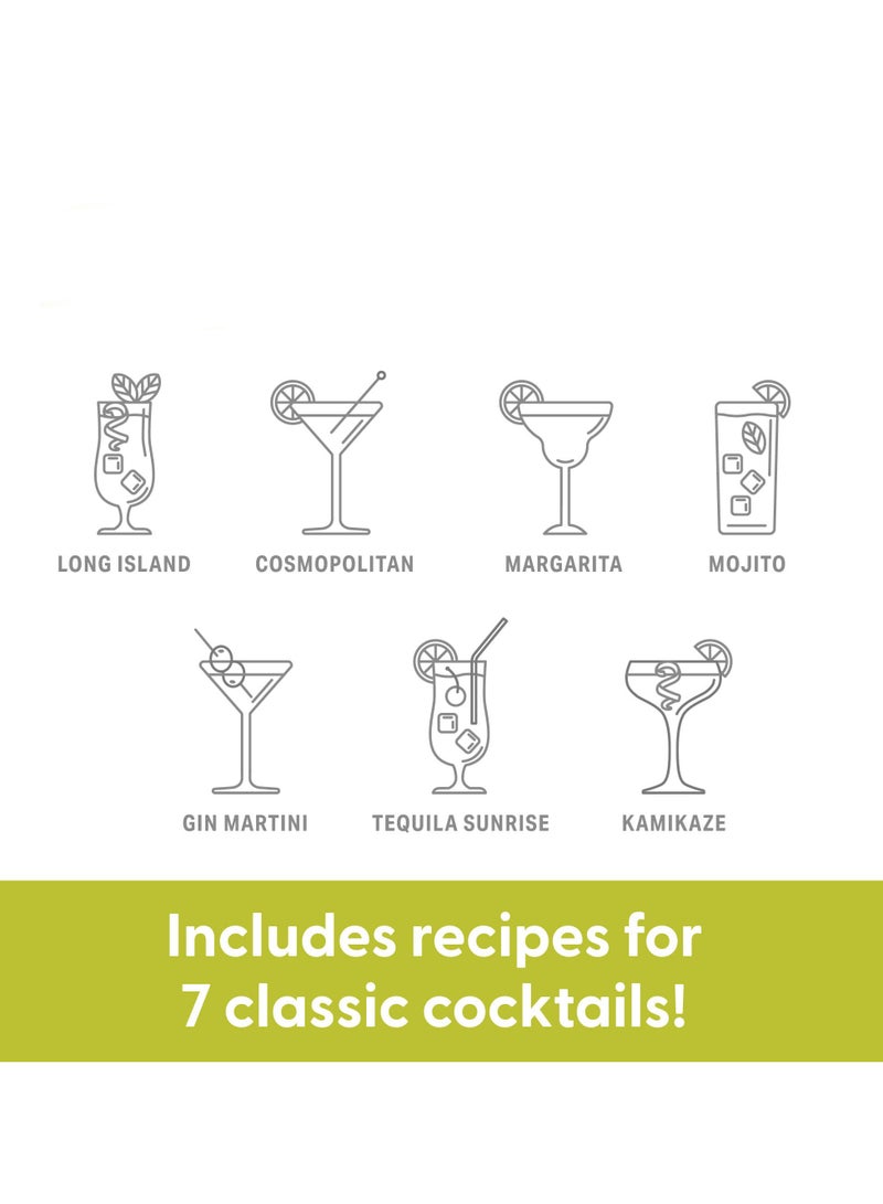 Glass Cocktail Shaker with Recipes, 400ml, 18/8 Stainless Steel Martini Shaker with Strainer, Leak-Proof Lid, Premium Drink Mixer for Beverage Home Bar