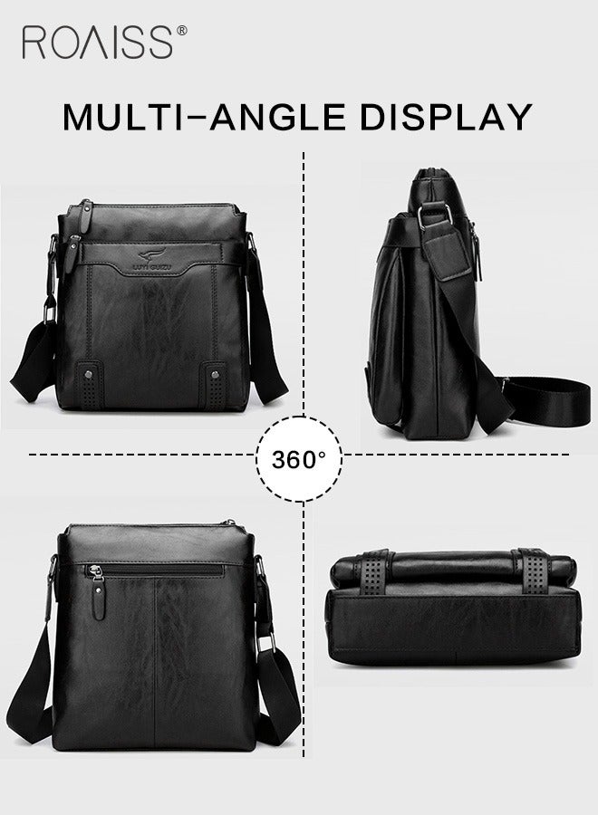 2-Piece Men's Business Leather Shoulder Bag Same Color Zipper Closure Wallet Combination Adjustable Shoulder Strap Crossbody Bag