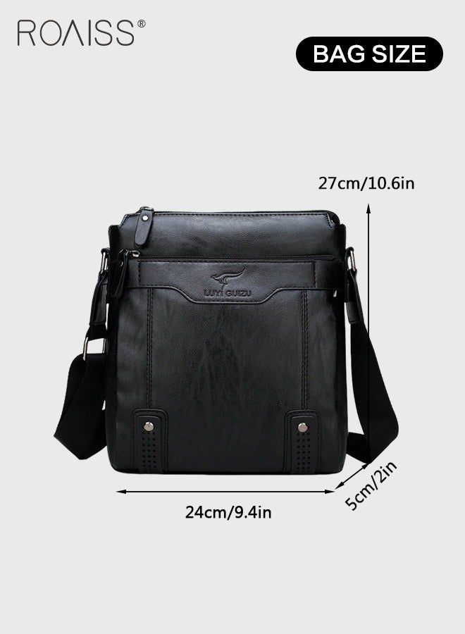 2-Piece Men's Business Leather Shoulder Bag Same Color Zipper Closure Wallet Combination Adjustable Shoulder Strap Crossbody Bag