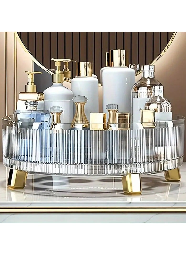 1PC Rotating Makeup Organizer, 360 Rotating Makeup Organizer With Mat, Clear Rotating Perfume Organizer, Large Capacity Rotating Organizer For Bathroom, For Vanity, Countertops, Kitchen