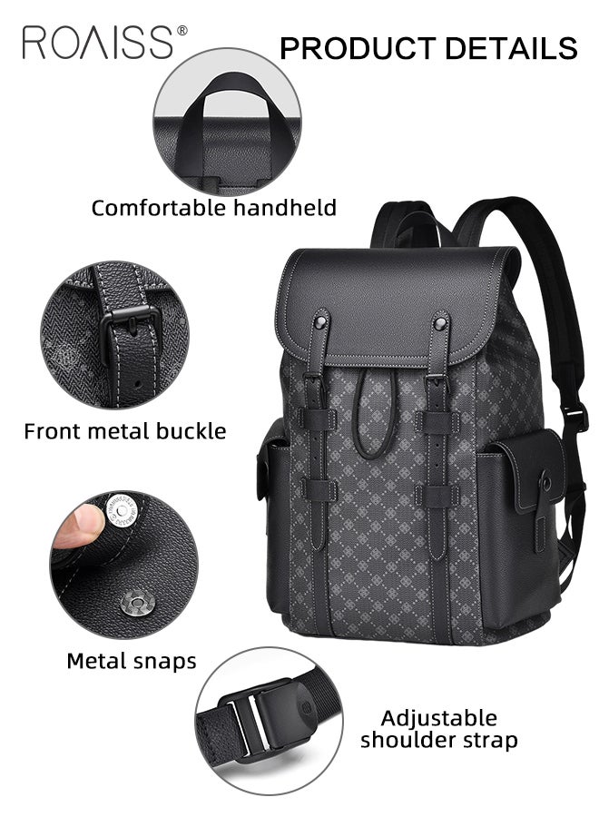 Business Commuting Backpack for Men PVC Material Large Capacity Outdoor Travel Hiking Bag with Trolley Case Fixing Strap and Computer Compartment Waterproof Scratch Resistant Student Bag