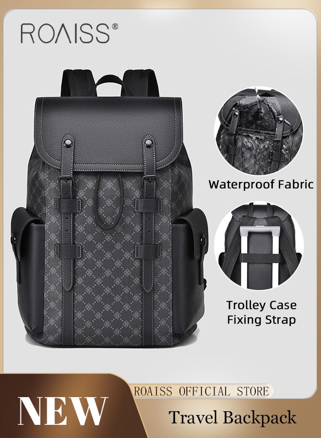 Business Commuting Backpack for Men PVC Material Large Capacity Outdoor Travel Hiking Bag with Trolley Case Fixing Strap and Computer Compartment Waterproof Scratch Resistant Student Bag