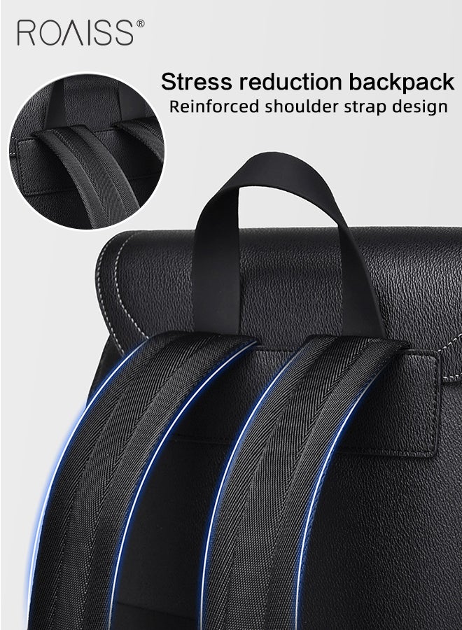 Business Commuting Backpack for Men PVC Material Large Capacity Outdoor Travel Hiking Bag with Trolley Case Fixing Strap and Computer Compartment Waterproof Scratch Resistant Student Bag