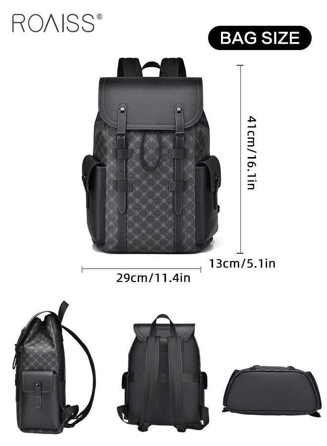 Business Commuting Backpack for Men PVC Material Large Capacity Outdoor Travel Hiking Bag with Trolley Case Fixing Strap and Computer Compartment Waterproof Scratch Resistant Student Bag