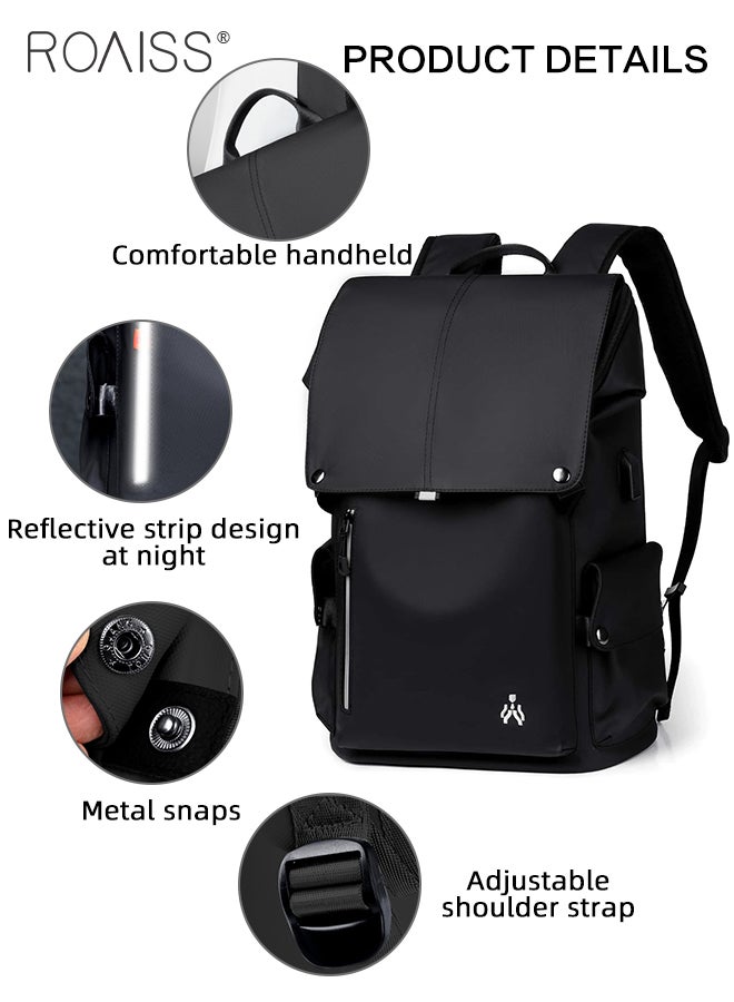 Casual Business Backpack for Men Oxford Fabric Large Capacity Outdoor Travel Bag with Trolley Case Fixing Strap and USB Charging Port Computer Compartment Design Waterproof Student Bag