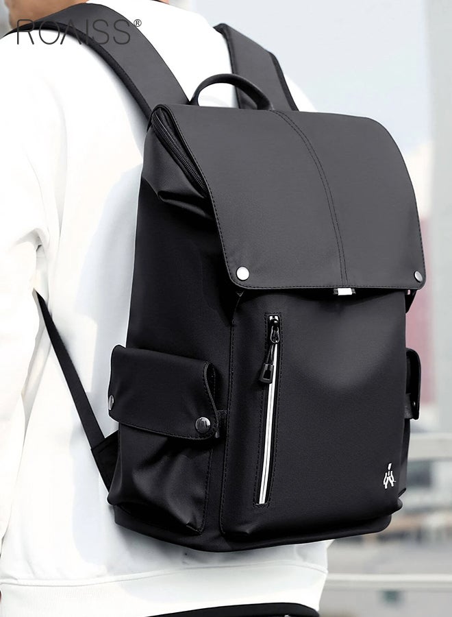 Casual Business Backpack for Men Oxford Fabric Large Capacity Outdoor Travel Bag with Trolley Case Fixing Strap and USB Charging Port Computer Compartment Design Waterproof Student Bag