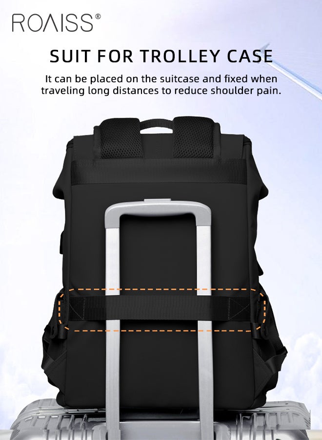 Casual Business Backpack for Men Oxford Fabric Large Capacity Outdoor Travel Bag with Trolley Case Fixing Strap and USB Charging Port Computer Compartment Design Waterproof Student Bag