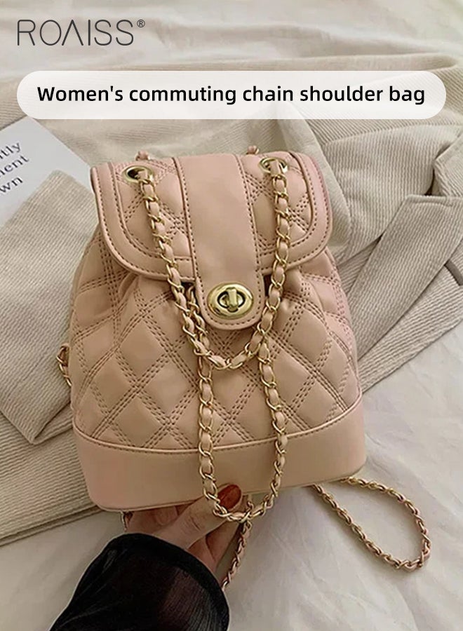 PU Leather Chain Backpack for Women Rhombus Lattice Waterproof Wear Resistant Exquisite Sewing Thread Fashion Bag Ladies Premium Versatile Decorative Package with Internal Patch Pocket