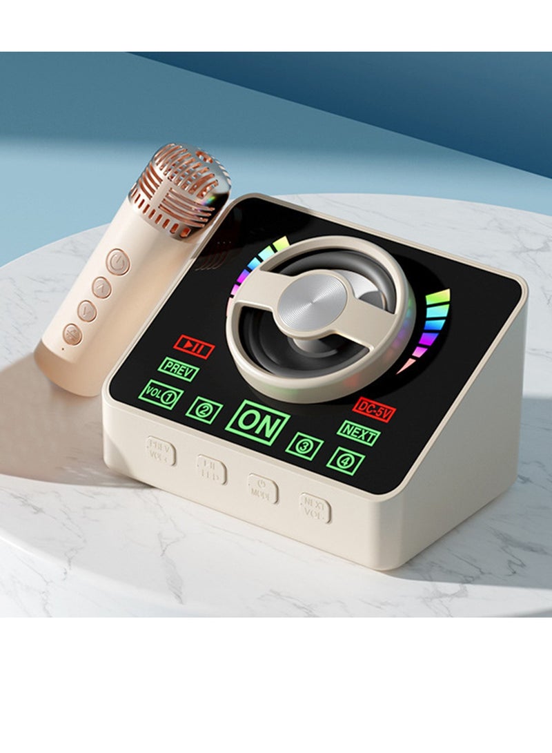 Generic Karaoke Machine Portable Bluetooth Speaker System With 1 Wireless Microphones Home Family Singing Speaker Cream-Coloured