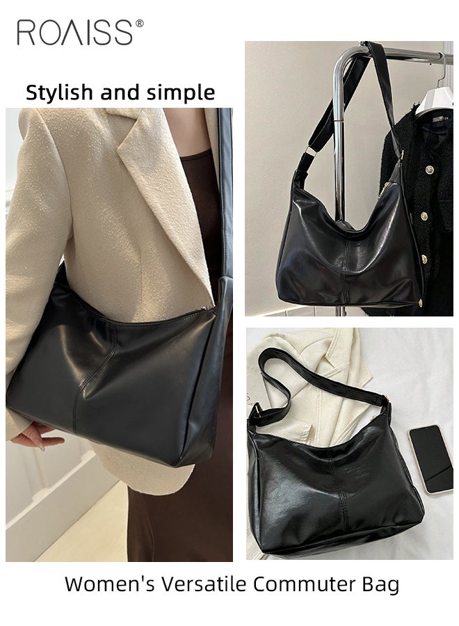 Trendy Solid Color PU Leather Shoulder Bag for Women All-Match Casual Simple Large Carry on Campus Handbag for Daily Commuting Bags Large Capacity Retro Hobo for Shopping