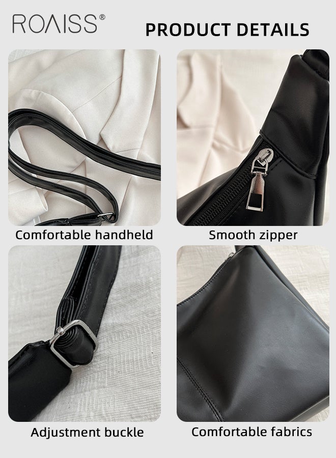 Trendy Solid Color PU Leather Shoulder Bag for Women All-Match Casual Simple Large Carry on Campus Handbag for Daily Commuting Bags Large Capacity Retro Hobo for Shopping