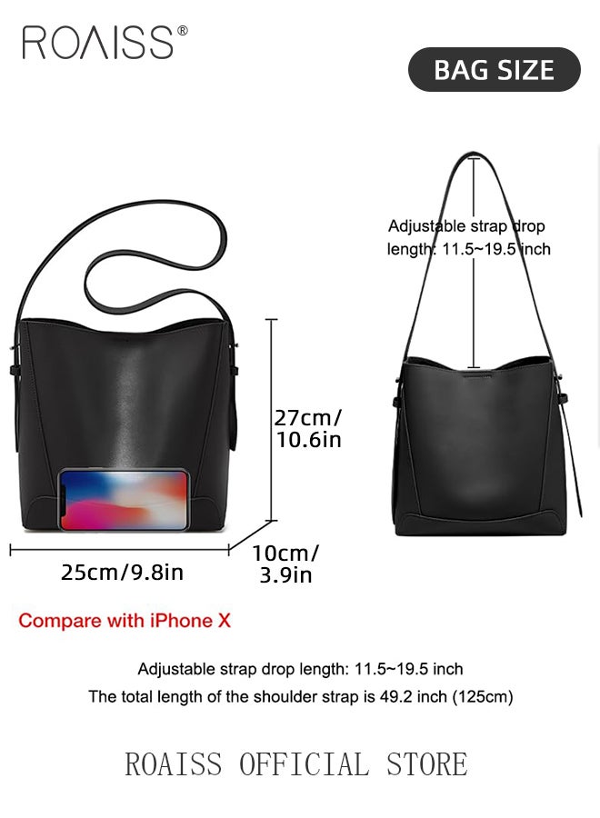 Large Capacity Bucket Bag for Women Premium Leather Exquisite Sewing Thread Shoulder Tote Bag Ladies Simple Stylish Crossbody Bag with Convenient Magnetic Buckle and Internal Patch Pocket