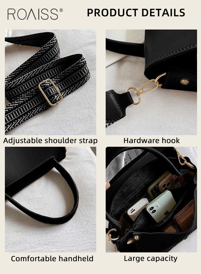 Large Capacity Crossbody Bag for Women PU Leather Exquisite Sewing Thread Shoulder Bag Ladies Stylish Simple Handbag with Internal Zipper Bag and Hardware Suction Buckle