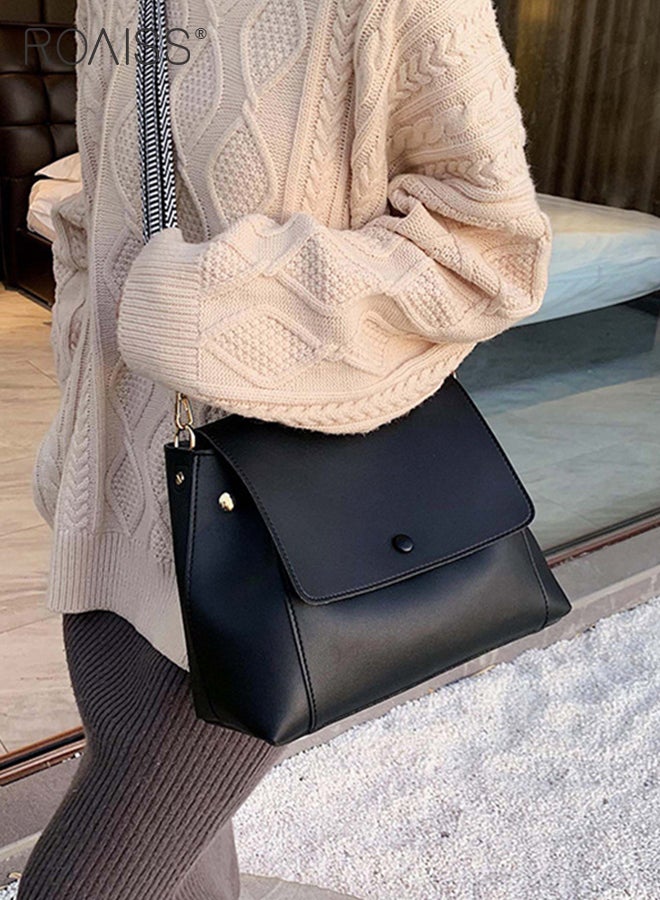 Large Capacity Crossbody Bag for Women PU Leather Exquisite Sewing Thread Shoulder Bag Ladies Stylish Simple Handbag with Internal Zipper Bag and Hardware Suction Buckle