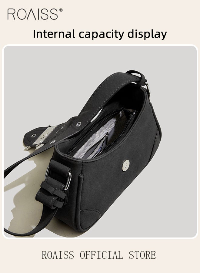 Suede Armpit Shoulder Bags for Women Retro Matte Exquisite Sewing Thread Handbag with Smooth Zipper and Internal Patch Pocket Ladies Fashionable Versatile Premium Metal Accessories Crossbody Bag