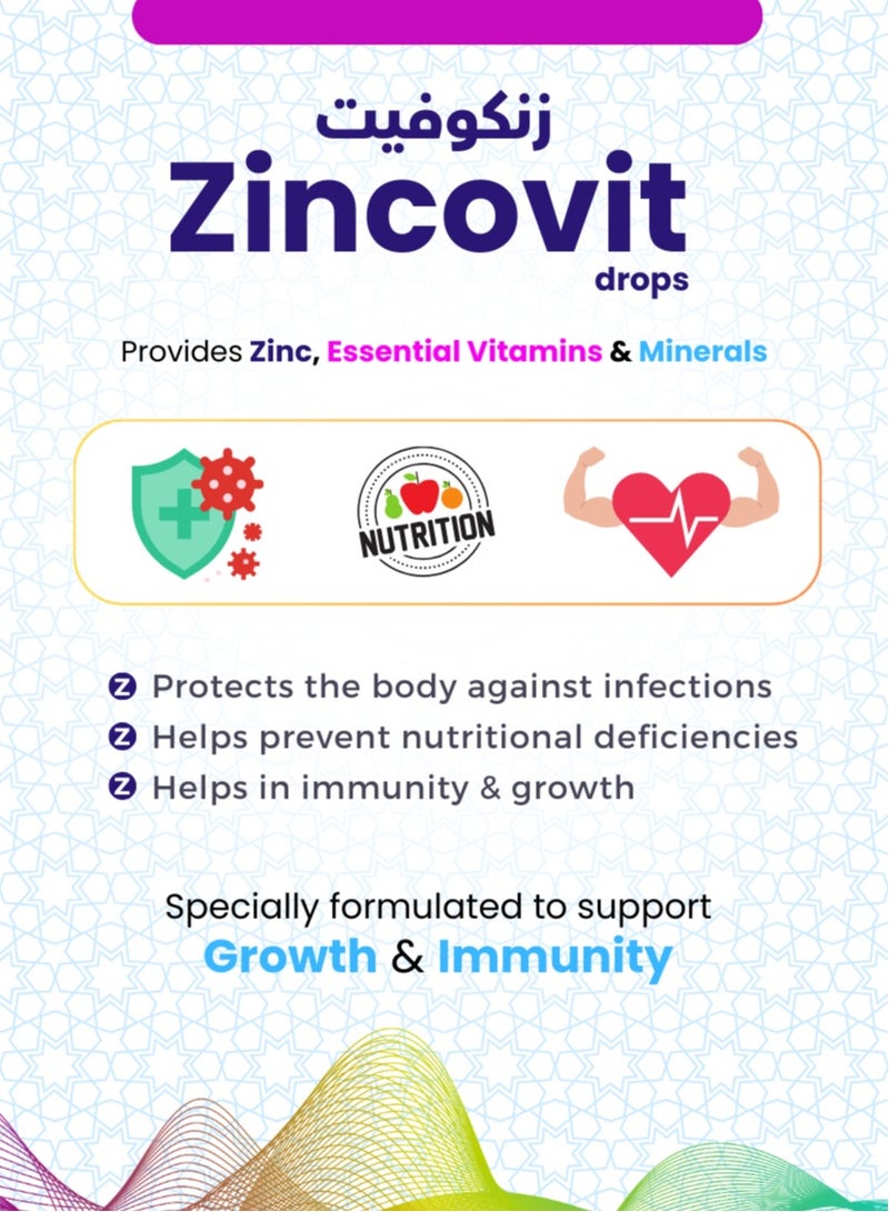 Zincovit Drops 15 ml - Multivitamin and Mineral Supplement for Infants with Essential Vitamins A, C, D, E & Lysine for Healthy Growth & Development